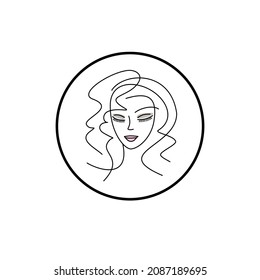 logo for a beauty salon beautiful face of a young girl. hairstyle makeup