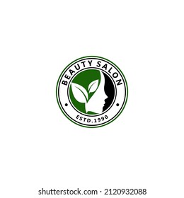 logo for beauty salon with beautiful face illustration and leaves reflecting natural beauty