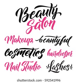 Logo Beauty Salon Lettering Set. Custom handmade calligraphy, vector