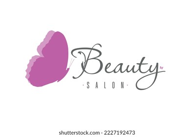 Logo for beauty salon with pink butterfly flying.