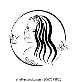 Logo for beauty salon, profile of a beautiful girl linear portrait. Vector illustration.