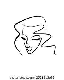 logo for beauty salon with thin lines. girl face silhouette. idea - beauty and style. logo on white background for cosmetology. facial features of young girl