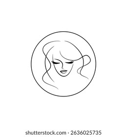 Logo for beauty salon vector in flat style. eyelashes, pendant, face of young woman. portrait of girl icon.