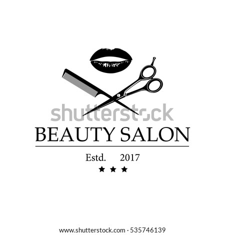 Logo Beauty Salon Womans Lips Scissorsのベクター画像素材