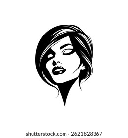 Logo for beauty salons, beautiful girl with hair long. Female icon