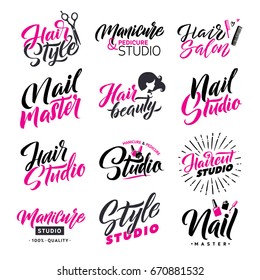 Logo Beauty Vector Lettering. Nail Studio and Hair Salon. Custom handmade calligraphy.