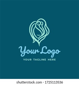 Logo Beauty woman template for spa,cosmetic brand, salon, make up artist, and many more. in blue and turquoise color with woman head illustration concept.