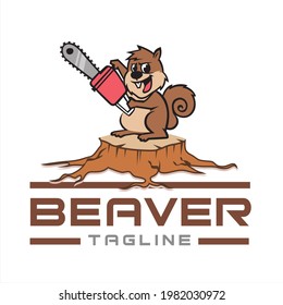 Logo Beaver, cut down trees vector Illustration