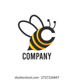 Logotipo de uma abelha com a letra C. Logotipo inicial da abelha na letra C para o símbolo da abelha.
