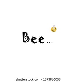 
logo with bee and text. print for the design of postcards. cute insect on a white background. vector