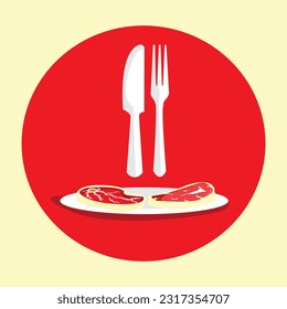 The logo for the Beef Restaurant is white on a red background