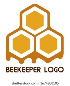 Logo of a beekeeper, apiary, honey or bee products company. Bee honeycombs with flowing trickles of honey. Sign, label. Symbolizes pure natural products obtained in a natural way. Isolated vector.