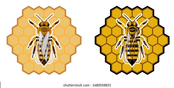 Logo of a beekeeper, apiary, honey or bee products company. Bee honeycombs with flowing trickles of honey. Sign, label. Symbolizes pure natural products obtained in a natural way. Isolated vector.