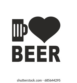 Logo for the beer bar. Beer cup and heart. I love beer sign. Flat vector cartoon illustration. Objects isolated on a white background.