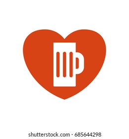 Logo for the beer bar. Beer cup and heart. I love beer sign. Flat vector cartoon illustration. Objects isolated on a white background.