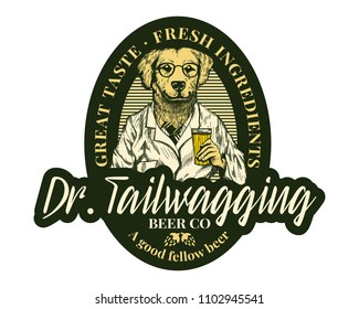Logo beer brewing retro stamp hipster doctor friend labrador dog