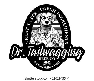 Logo beer brewing retro stamp hipster doctor friend labrador dog