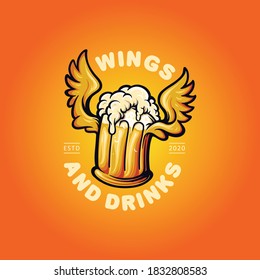 Logo Beer Drinks and Wings  Mascot Illustrations for your restaurant, bar and cafe business