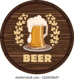 Logo for beer, label. Image of a glass on the background of a beer barrel.