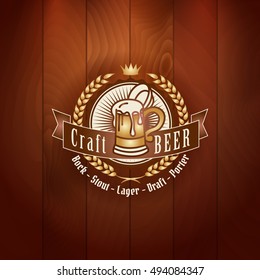 logo beer vintage retro styled golden logo of saloon or craft brewery brew on vector old-fashioned wood texture logo beer vintage classical work texture bar scene carnival wood rich mark wooden contra