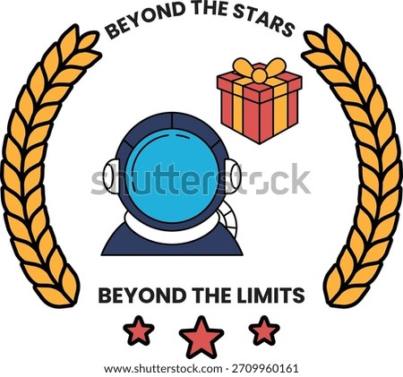 A logo for Beyond the Stars that features a man in a spacesuit and a box. The logo is designed to convey the idea of exploring the unknown and reaching for the stars