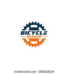 logotipo para taller de reparación de bicicletas con ilustración de engranajes de bicicleta