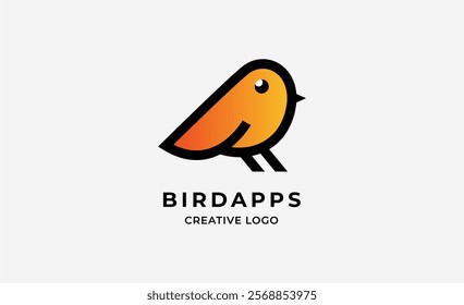 Logo bird with bold line and gradient orange color for apps or web. Modern, minimalist and colorful.