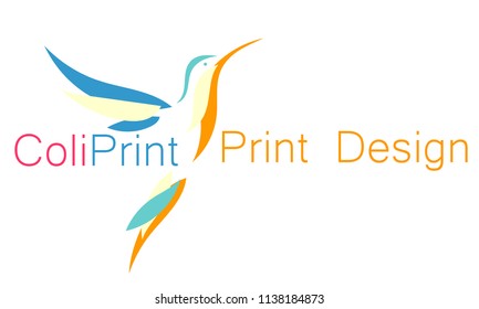 Logo of a bird, company or site. Bird - a hummingbird of yellow color with the text of the name of your company.