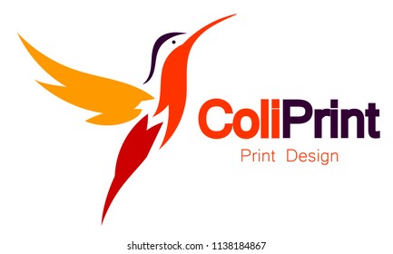 Logo of a bird, company or site. Bird - hummingbirds of bright color with the text of the name of your company and the slogan.