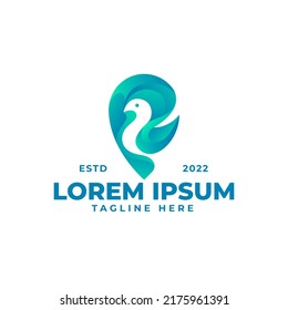 logo bird dove location pin blue gradient premium vector. Bird location logo