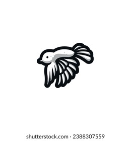 Logo of a bird in flight in black and white and grey colors,all attention in the wings