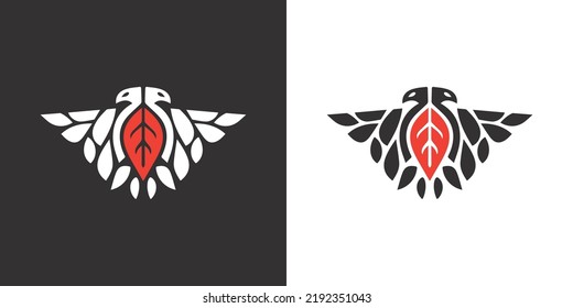 Logo bird and foliage. Double-headed eagle elegant minimalism. Premium illustration tree and bird icon