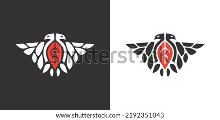 Logo bird and foliage. Double-headed eagle elegant minimalism. Premium illustration tree and bird icon