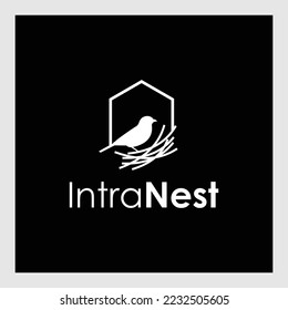  logo with a bird in a nest.simple and minimal bird nest icon logo line illustration with leaf symbol, bird house symbol logo Vector