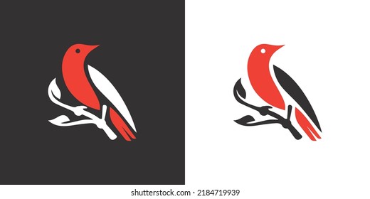 Logo bird on a branch elegant curved lines