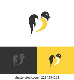 Logo bird titmouse yellow black. Isolated vector image on a white background.