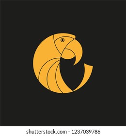 Logo birds of parrot beautiful flat orange color on black background. Vector illustration