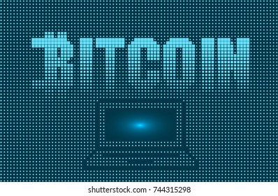 Logo of Bitcoin digital currency on blue background , futuristic digital money and technology worldwide network concept. Vector illustration. 