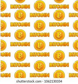 Logo Bitcoin Vector illustration seamless pattern background golden coins isolated with bitcoin sign. Cryptocurrency electronic payments.