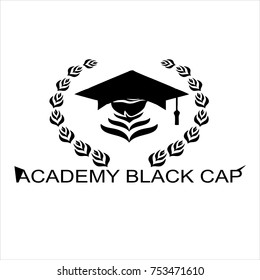 Logo Black Cap Academy with Rice Leaf on side 
