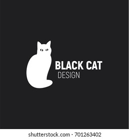 Logo black cat emblem sketched illustration in minimalism art