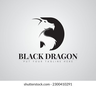 Logo black dragon with negative space