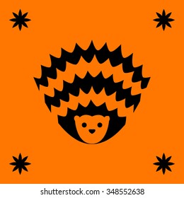 Logo black hedgehog on orange background with four flowers