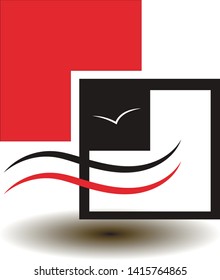 Logo black and red of geometric shapes and waves with a marine theme vector graphics