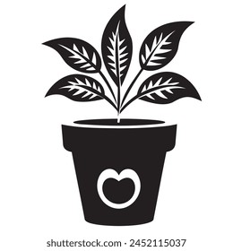 Logo, black and white illustration of flower in a pot