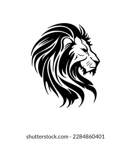 Vector logo of a black and white lion, simple and bold.