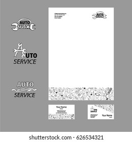 Logo. Blank and visit card for auto service.