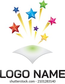 logo in blasting stars, represents cerebration, fun, joyful, lively or magic feel.