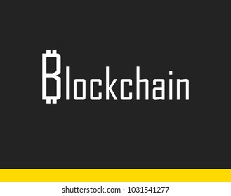 Logo for Blockchain Project with Bitcoin Symbol. Vector Design isolated on black background.