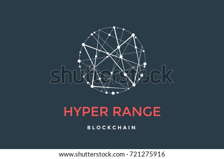 Logo for blockchain technology. Circle with connected lines for brand of smart contract block symbol. Graphic design for decentralized transactions and cryptocurrencies network. Vector Illustration